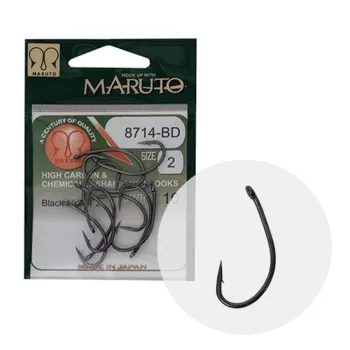   MARUTO HOROG 8714BD CARP HOOKS HC T,D,E,5° BARBED FORGED BLACK NICKEL MÉRET 6