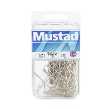 MUSTAD LONG SHANK BEAK 1/0 NICKEL 25PCS/BAG