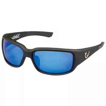   MUSTAD HP POLARIZED SUNGLASSES - BLACK FRAME, SMOKE LENS WITH BLUE REVO