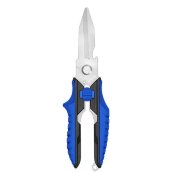   MUSTAD 8" HD 420 STAINLESS STEEL, SPRING ASSIST SCISSORS BLUE