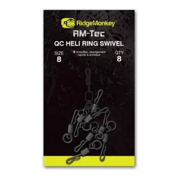   RIDGEMONKEY RM-TEC QUICK CHANGE HELI RING SWIVEL SIZE8 GYORSKAPCSOS FORGÓ 8DB