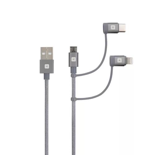 SKROSS Steel Line USB kábel, töltő, szinkron (microUSB, USB-C, lightning) 1,2m