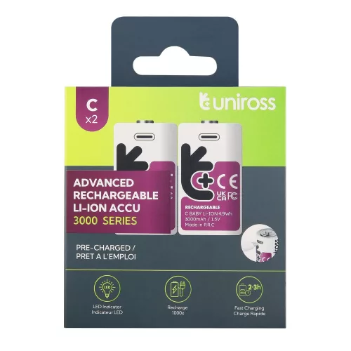 Uniross li-ion tölthető akku C / baby USB-C 1,5V 2db/csomag