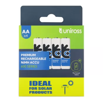   Uniross NiMH AA/ceruza 1,2V 600mAh elemméretű szolár akkumulátor 4db/csomag